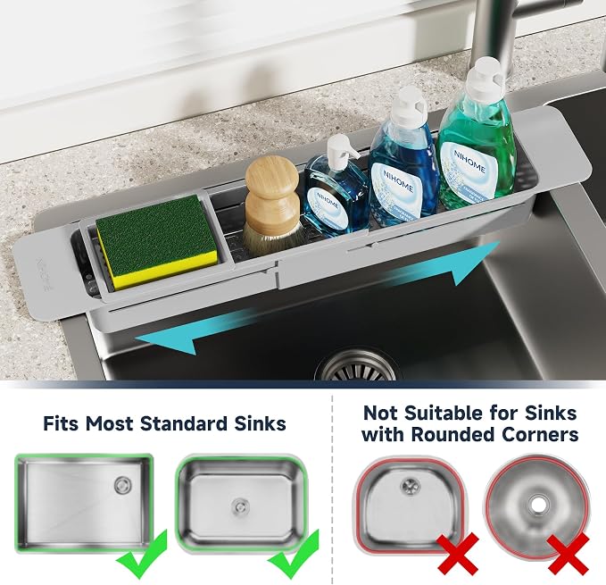 NiHome Extendable Sink Kitchen Organizer, Extra Long Telescopic Brush Storage - Image 5
