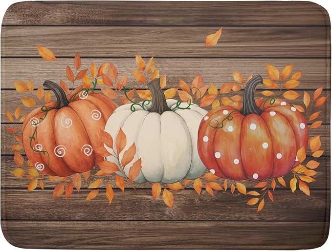 Autumn Pumpkin Dish Drying Mat Rustic Wood Dish Drainer Mats Fast Dry by Giwawa