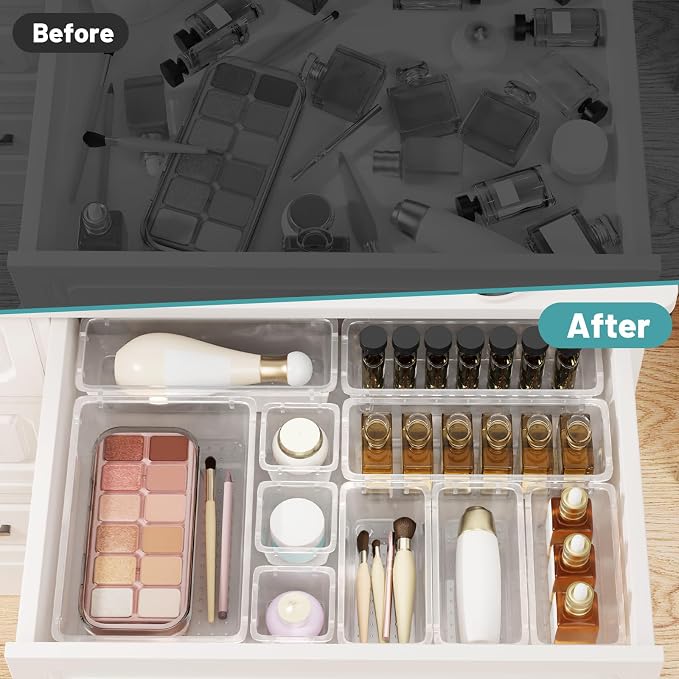 WOWBOX 24 PCS Clear Plastic Drawer Organizer Set, 4 Sizes Desk Drawer - Image 5