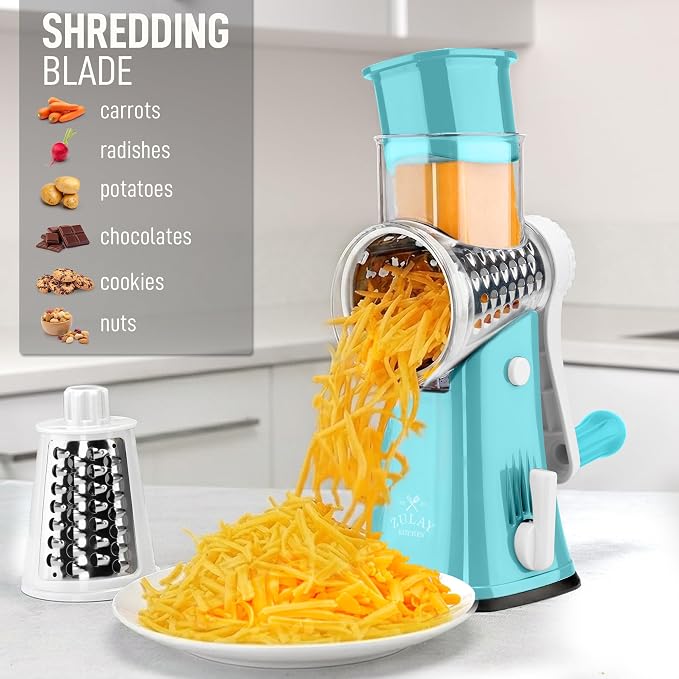 Zulay Kitchen Rotary Cheese Grater 5 Blade Cheese Shredder - Image 3