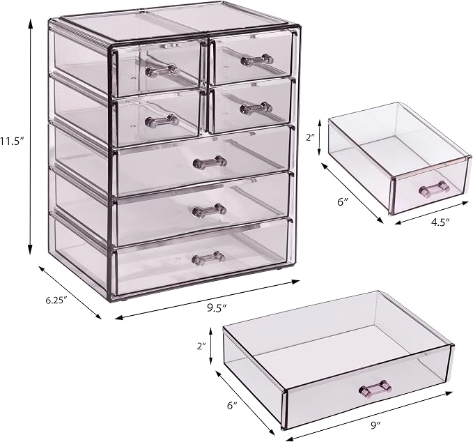 Sorbus Acrylic Makeup Organizer Set, 7-Drawer Vanity & Countertop Cosmetic - Image 3