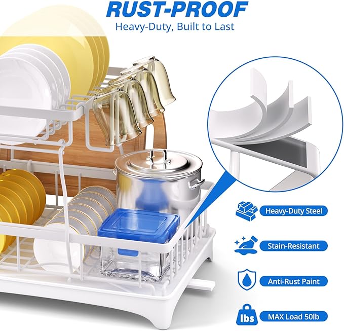 Godboat Dish Drying Rack, 2-Tier Dish Rack - Image 4