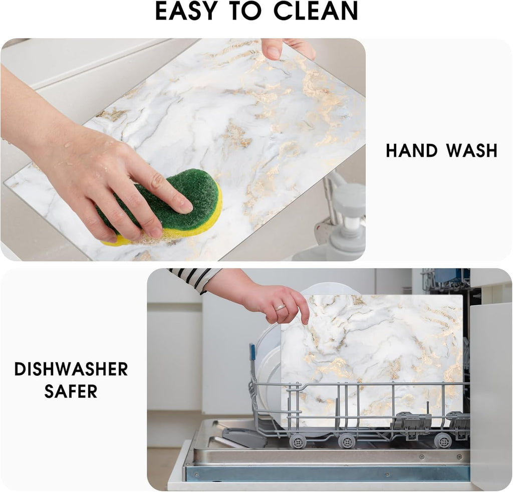 JAMBALAY Tempered Glass Cutting Board for Kitchen, 12"x8" Marble