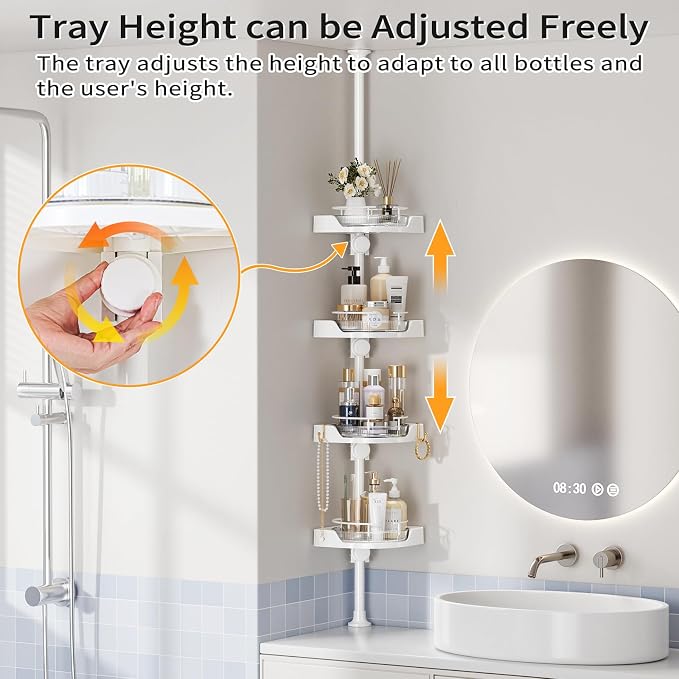 shuang qing 360° Rotating Corner Shower Caddy Tension Pole Organizer - Image 4