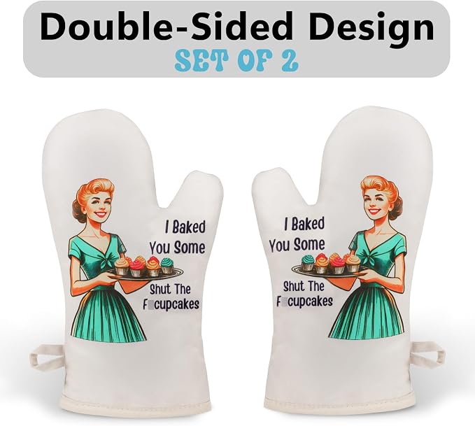 Miracu Funny Oven Mitts for Women, Cute Oven Mitt Set, Fun Kitchen Mittens - Image 2