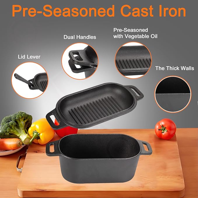 2-in-1 Pre-Seasoned Cast Iron Dutch Oven Pot - Image 5