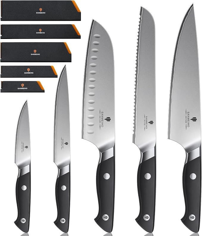 10 PCS Knife Set with Knife Sheath, Japanese Kitchen Knife Set with 5 Layers by SANMEIHO