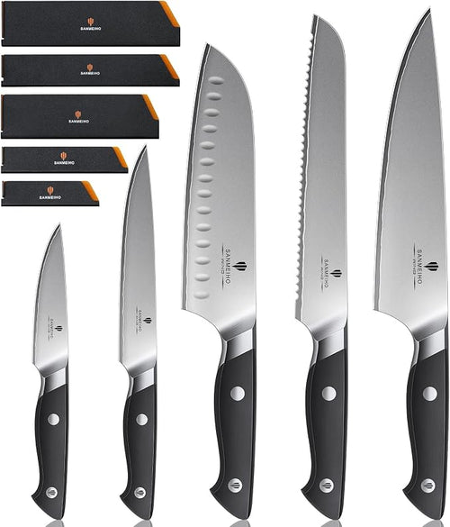 10 PCS Knife Set with Knife Sheath, Japanese Kitchen Knife Set with 5 Layers by SANMEIHO