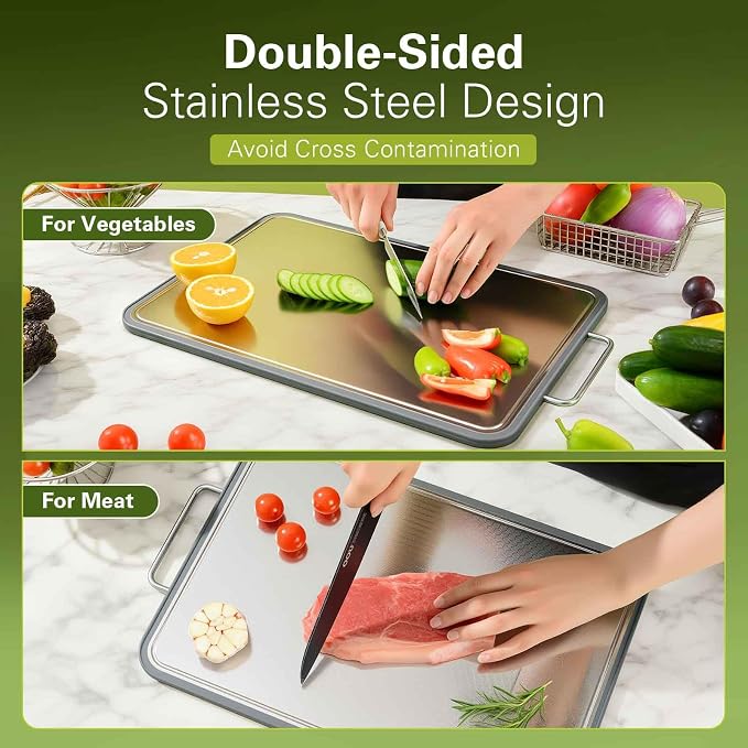 Stainless Steel Cutting Board 16''×11'', Double Sided 304 Steel Cutting Board - Image 2
