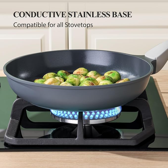 PRICUSIS Nonstick Ceramic Frying Pan, 8/10/12 Inch Non Toxic Skillet, Egg & - Image 7