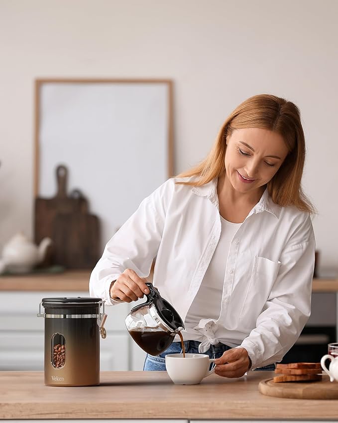 Veken Coffee Canister with Window, Airtight Stainless Steel Kitchen Food - Image 7