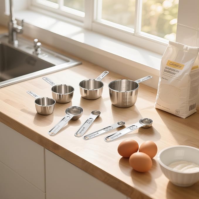 Measuring Cups and Spoons Set, Stainless Steel Measuring，4 Spoons, 4 Cups - Image 7