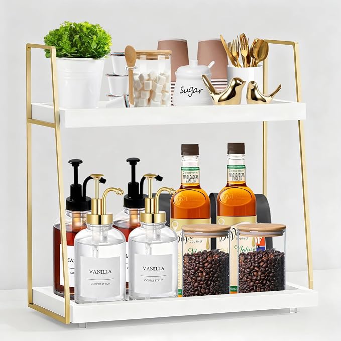 Coffee Bar Organizer for Countertop, 2 Tier Wooden Shelf for Coffeebar by Unknown