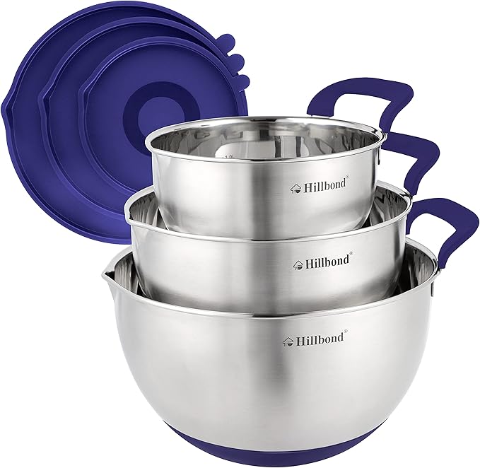 Hillbond Mixing Bowls with BPA Free Airtight Lids Stainless Steel Nesting Bowls by Hillbond