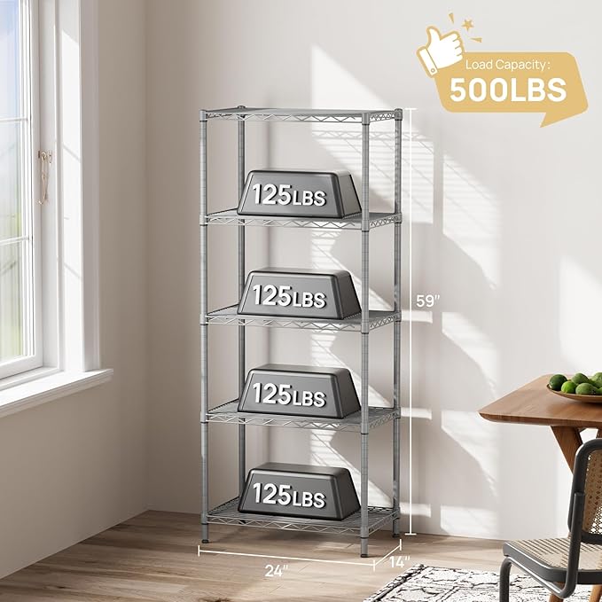 SINGAYE 5 Tier Storage Garage Shelving Units Heavy Duty Wire Shelves Pantry - Image 4