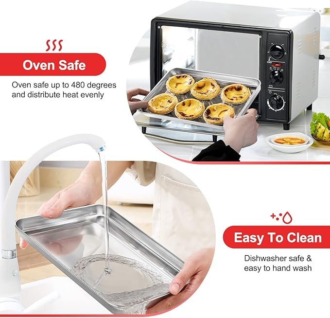 Baking Sheets for Oven, Stainless Steel Cookie Sheet Baking Pan Toaster Oven - Image 4