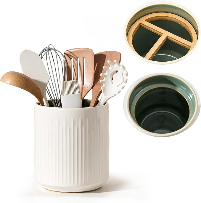 JIEMEI HOME Kitchen Utensil Holder, 7.2" Large Ceramic Stable Utensil Crock by JHJIEMEIHOME