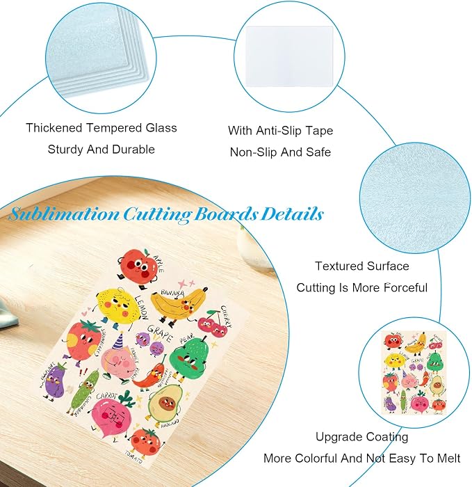 6 Pcs Sublimation Cutting Board Blanks, Textured Tempered Glass Cutting Boards - Image 3