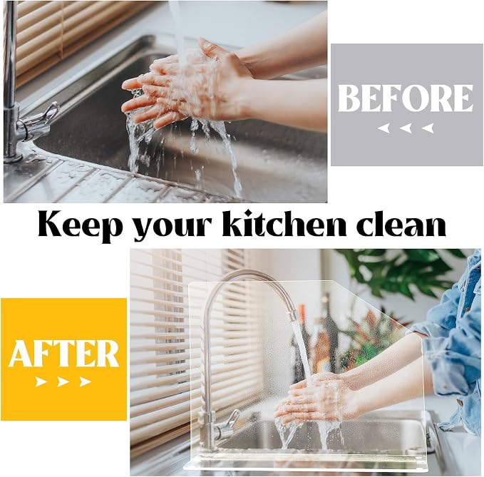 Vesici 2 Pcs Clear Acrylic Sink Splash Guard Freestanding Panel Barrier - Image 4