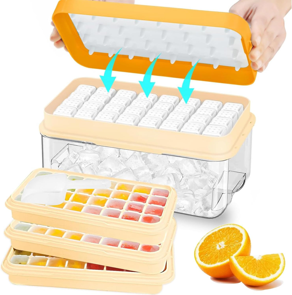 Ice Cube Tray, Ice Tray with Lid and Bin and Ice Scoop, Ice Cube Pop
