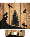 Retro Rustic Wolf Deer Forest Brown Wood Dish Drying Mat by Unknown