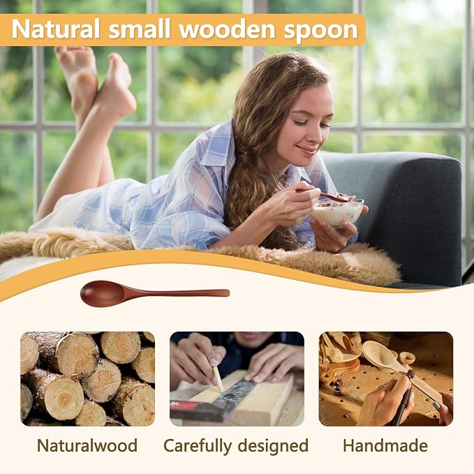 Wooden Spoons, 6 Pieces 9 Inch Wood Soup Spoons - Image 4