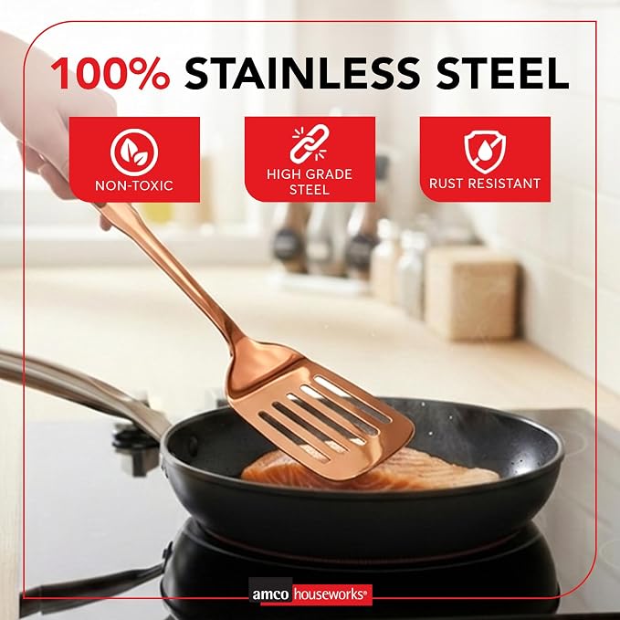 Amco 5-Piece Stainless Steel Cooking Utensil Set, Copper Finish - Image 3