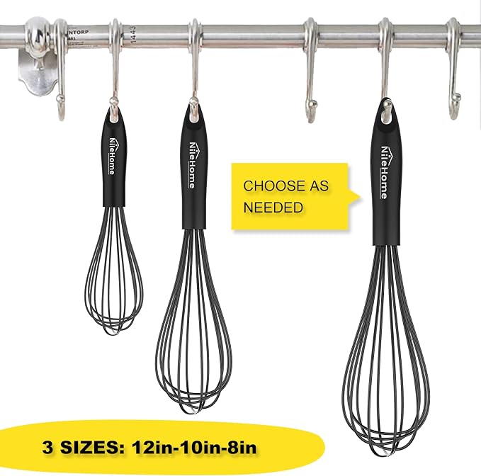 NileHome Silicone Whisk Set 8" 10" 12" Kitchen Whisk Kitchen Wisk Wire Whisks - Image 2