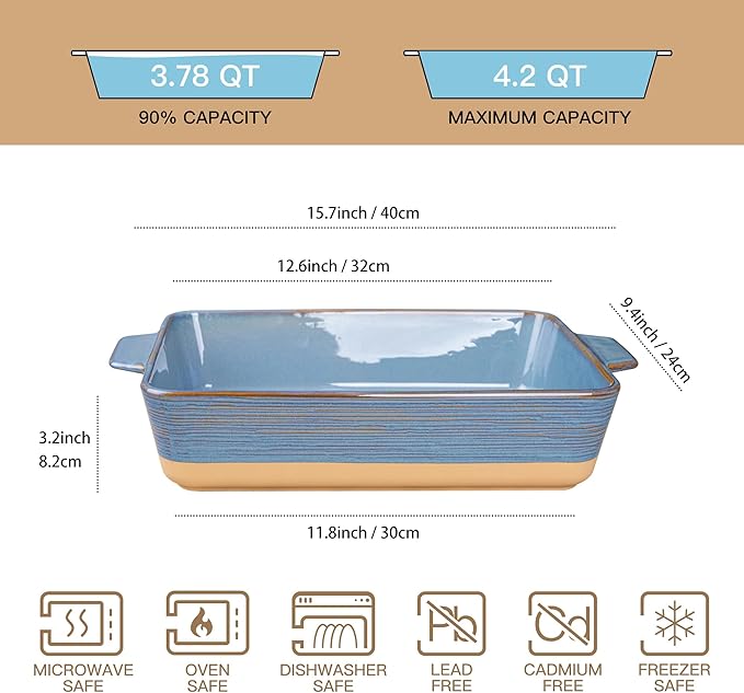 Dafuceramic Casserole Dish for Oven, 4.2 QT Baking Dish, 9x13 Large Porcelain - Image 2