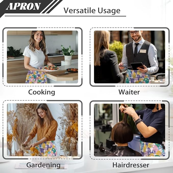 Server Apron with 3 Pockets, Waterproof Oil Waitress Waiter Half Apron - Image 5