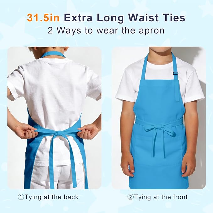 Kids Apron and Chef Hat Set, 24 Pieces Boys Girls Kids Apron - Image 3