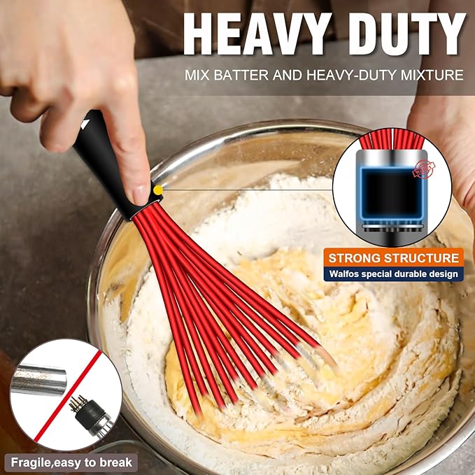 Walfos Whisk, Whisks for Cooking Non Scratch.Silicone Whisk Set of 4 Kitchen - Image 3