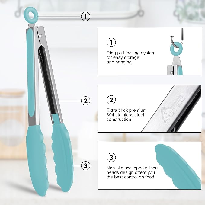 HOTEC Premium Stainless Steel Locking Kitchen Tongs - Image 5