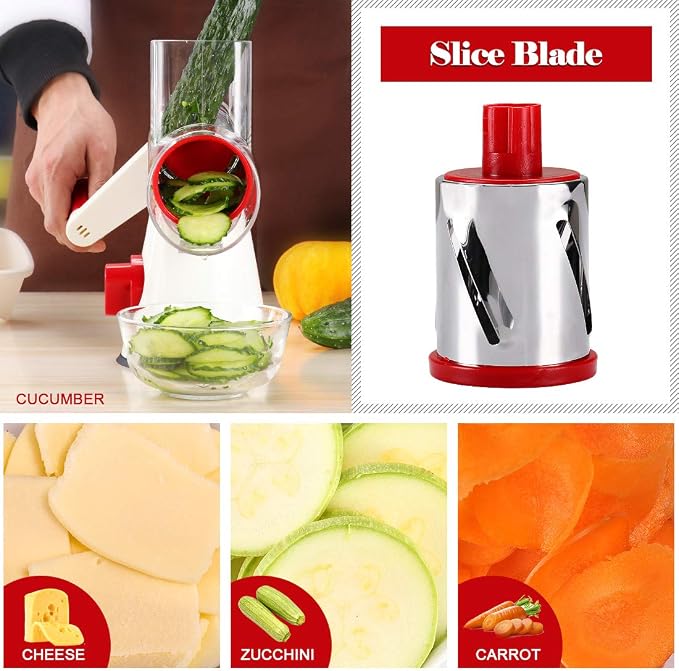 Ourokhome Rotary Cheese Grater Hand Crank, Kitchen Shredder Speed Mandolin - Image 3