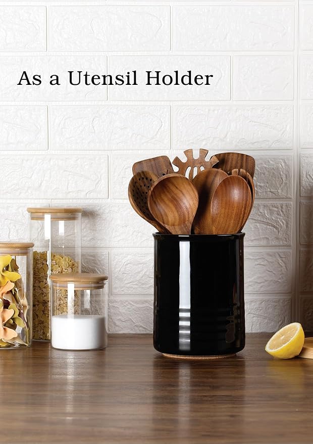 ABRUTY Utensil Holder, 6.7" Ceramic Kitchen Utensil Crock - Image 3