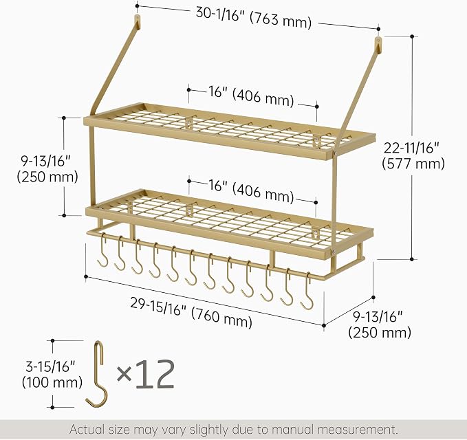KES 30-Inch Gold Pot Rack Wall Mounted, 2-Tier Hanging Pot and Pan Organizer - Image 6
