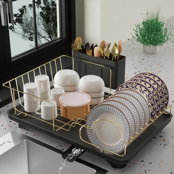 Buruis Dish Drying Rack for Kitchen Countertop, Large Capacity Gold Stainless by KeepYourBathroomKitchenandHomeOrganized