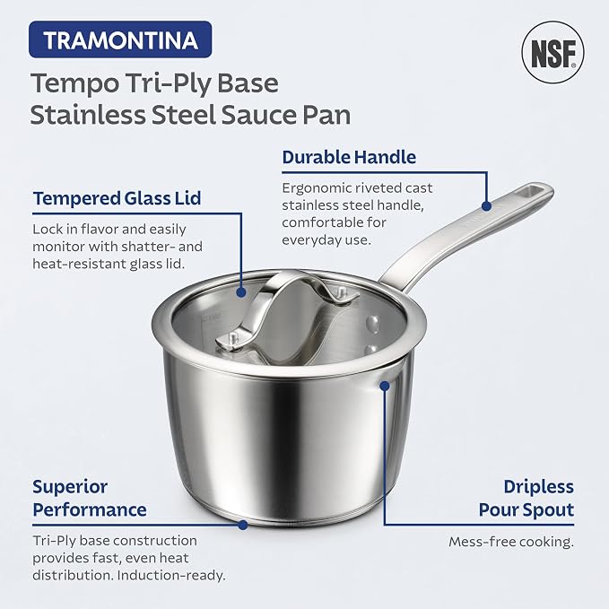 Tramontina Tempo Tri-Ply Base Stainless Steel 2-Quart Small Sauce Pan - Image 3