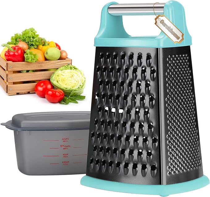 Ourokhome Cheese Grater with Handle, Stainless Steel Box Grater, 4 Side Kitchen by Ourokhome