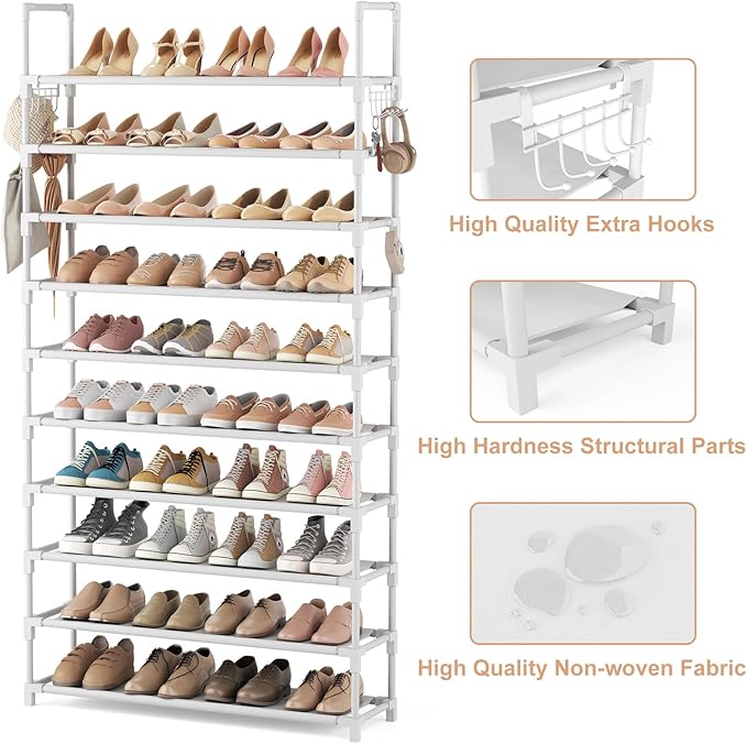 VTRIN 10 Tiers Shoe Rack Tall Large Capacity Wide Shoe Organizer Sturdy Shoe - Image 4