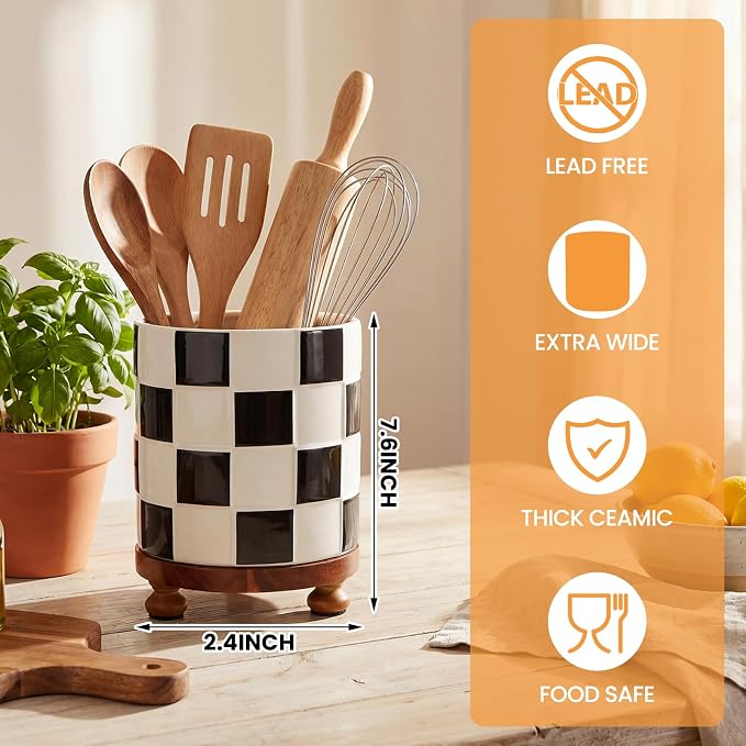 Kitchen Utensil Countertop Holder Checkered Utensil Crock - Image 2