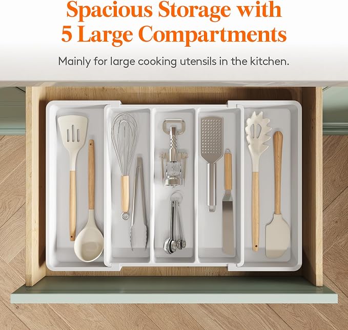 Lifewit Utensil Organizer for Kitchen Drawers, Expandable Cooking Utensil Tray - Image 3