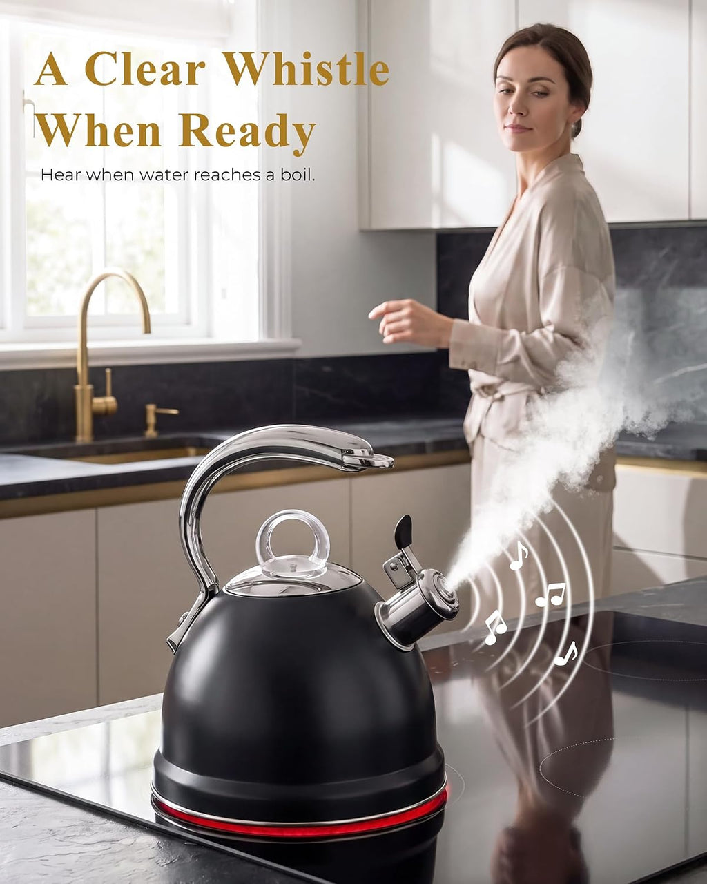 Harriet Whistling Tea Kettle for Stove Top, 2.5 QT Food-Grade Steel