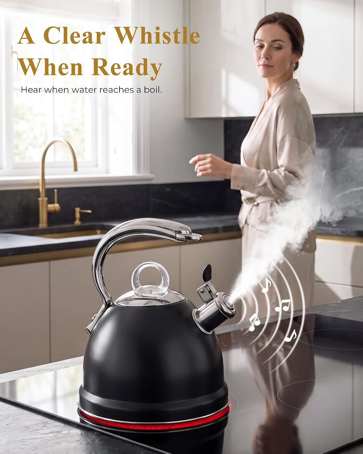 Harriet Whistling Tea Kettle for Stove Top, 2.5 QT Food-Grade Steel
