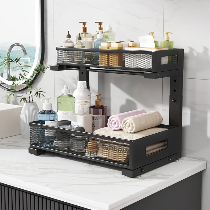 1 Pack-11.4"-16.14"H Under Sink Storage Organizer, Large 2-Tier Elegant Mesh - Image 8