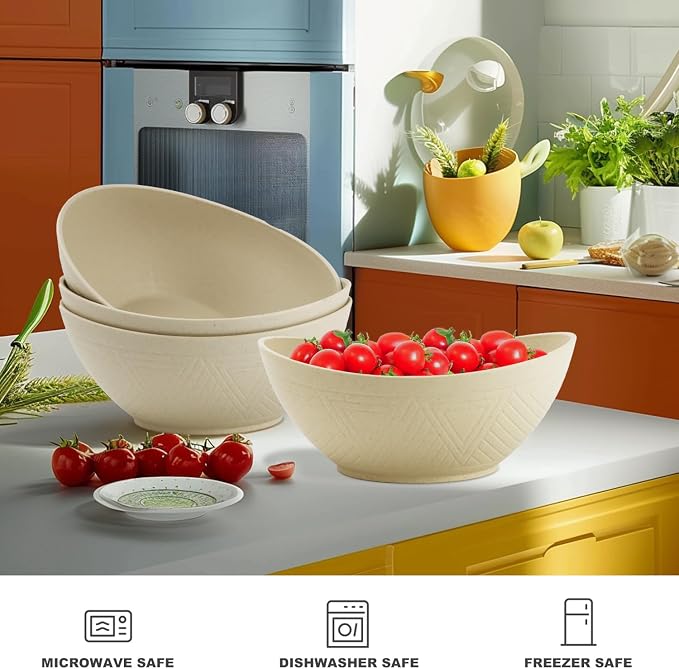 Large Bowls 65 OZ, Wheat Straw Bowls Set of 4, Unbreakable Salad Bowl, - Image 5