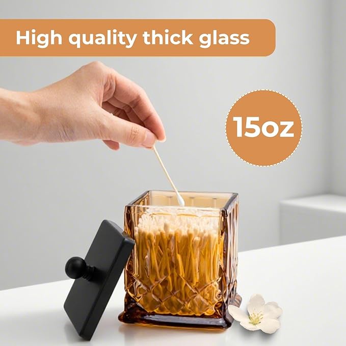 Qtip Holder, 15Oz Amber Glass Apothecary Jars - Image 3