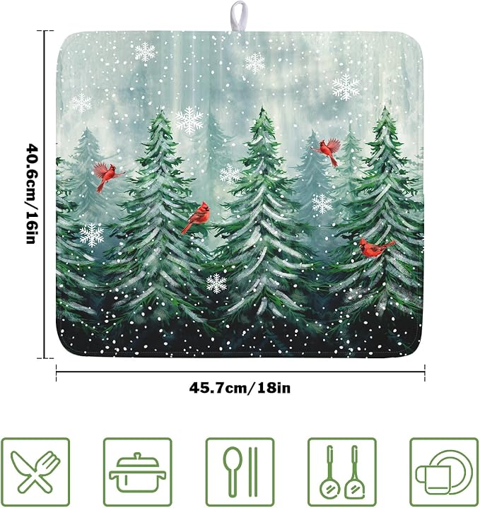 Welcome Winter Pines Tree Dish Drying Mat, Winter Snowflake Dish Drying Mat - Image 2