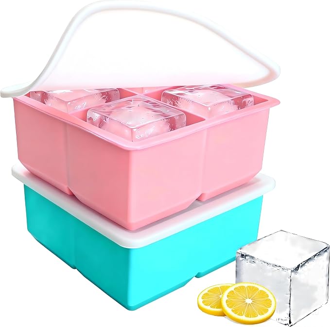 Large Silicone Ice Cube Tray 2Pack, Easy Release 2" Big Ice Cubes, Leak Proof by Unknown