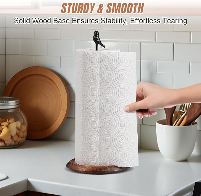 Wooden Paper Towel Holder countertop, Stylish Bird Shaped, Solid Wood Base&Iron - Image 6
